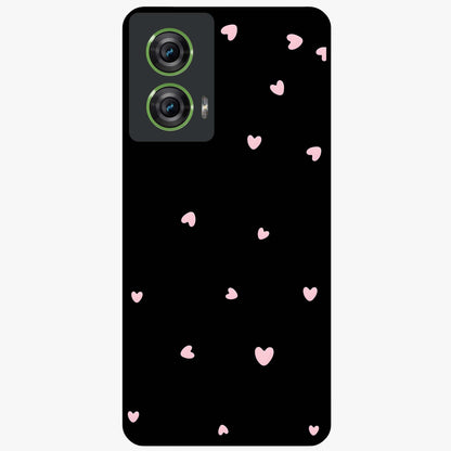 Pink Love Drops Glass Case showing flat back view with playful pink heart drops artwork and glossy glass finish.