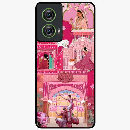 Pink Palace Muse Glass Case showing flat back view with elegant palace inspired artwork and glossy glass finish.
