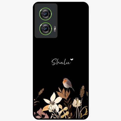 Quiet Garden Tune Custom Name Glass Case showing flat back view with peaceful garden artwork and personalized name design.