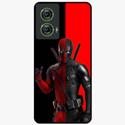 Red & Black Deadpool Theme Glass Case showing flat back view with bold comic inspired artwork and glossy glass finish.