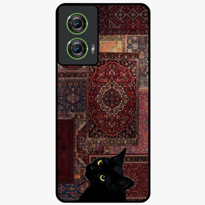 Regal Magic Cat Apple Glass Case showing flat back view with magical cat artwork holding apple and glossy glass finish.