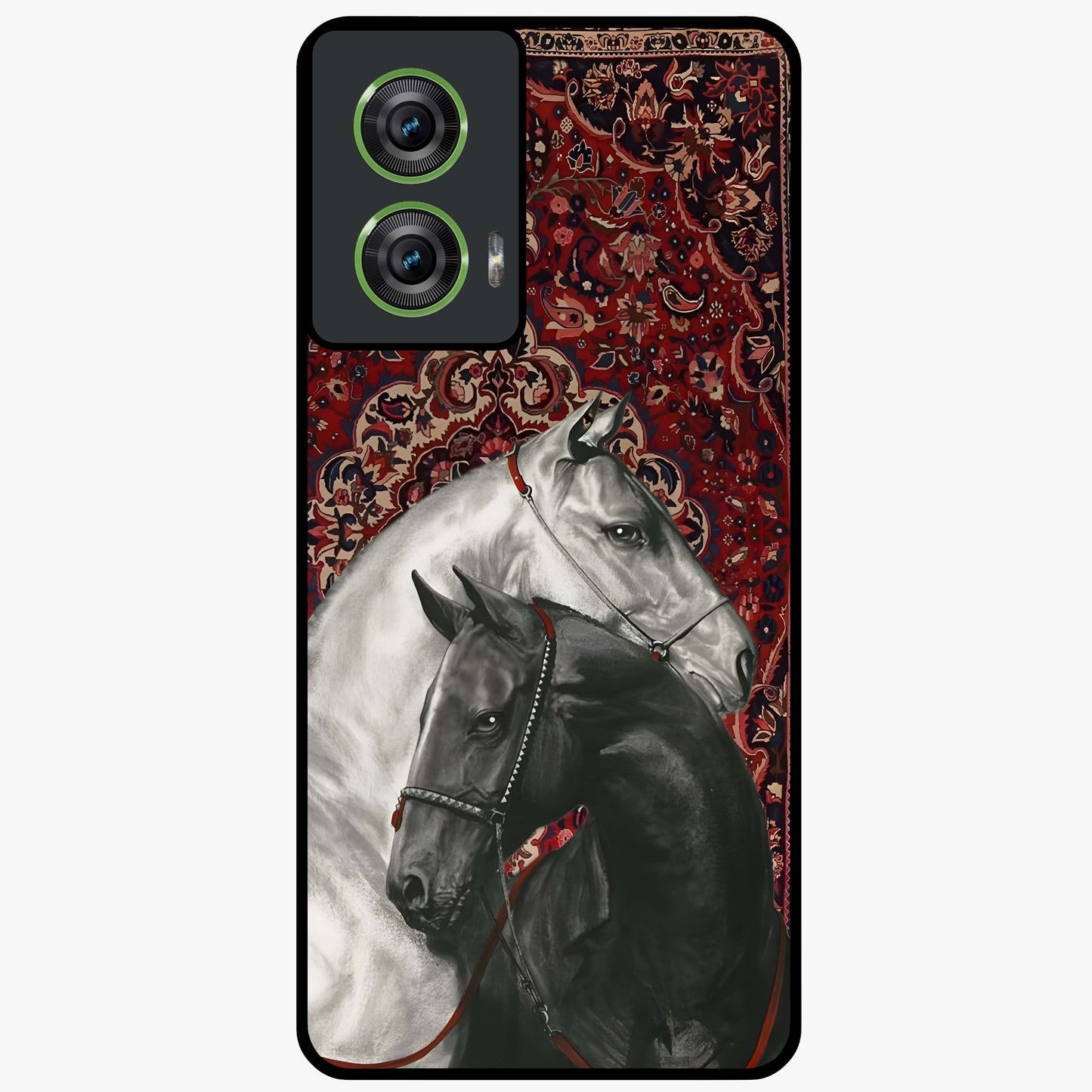 Regal Stallion Tapestry Glass Case showing flat back view with majestic horse tapestry artwork and glossy glass finish.