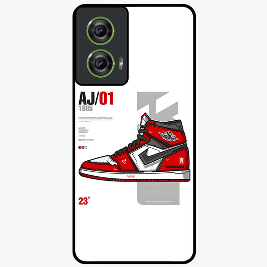Retro Sneaker Blueprint Glass Case showing flat back view with sneaker blueprint style artwork and glossy glass finish.