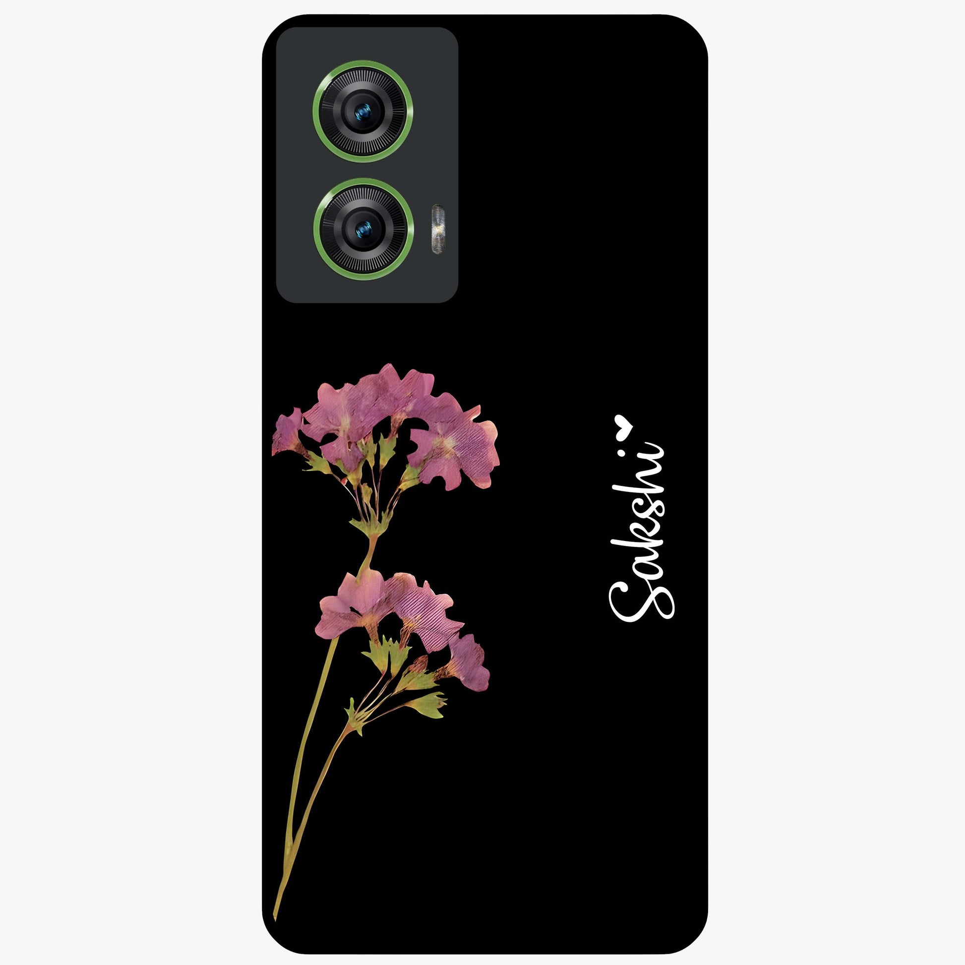 Riching Lavender Flower Custom Name Glass Case showing flat back view with lavender floral artwork and personalized name design.