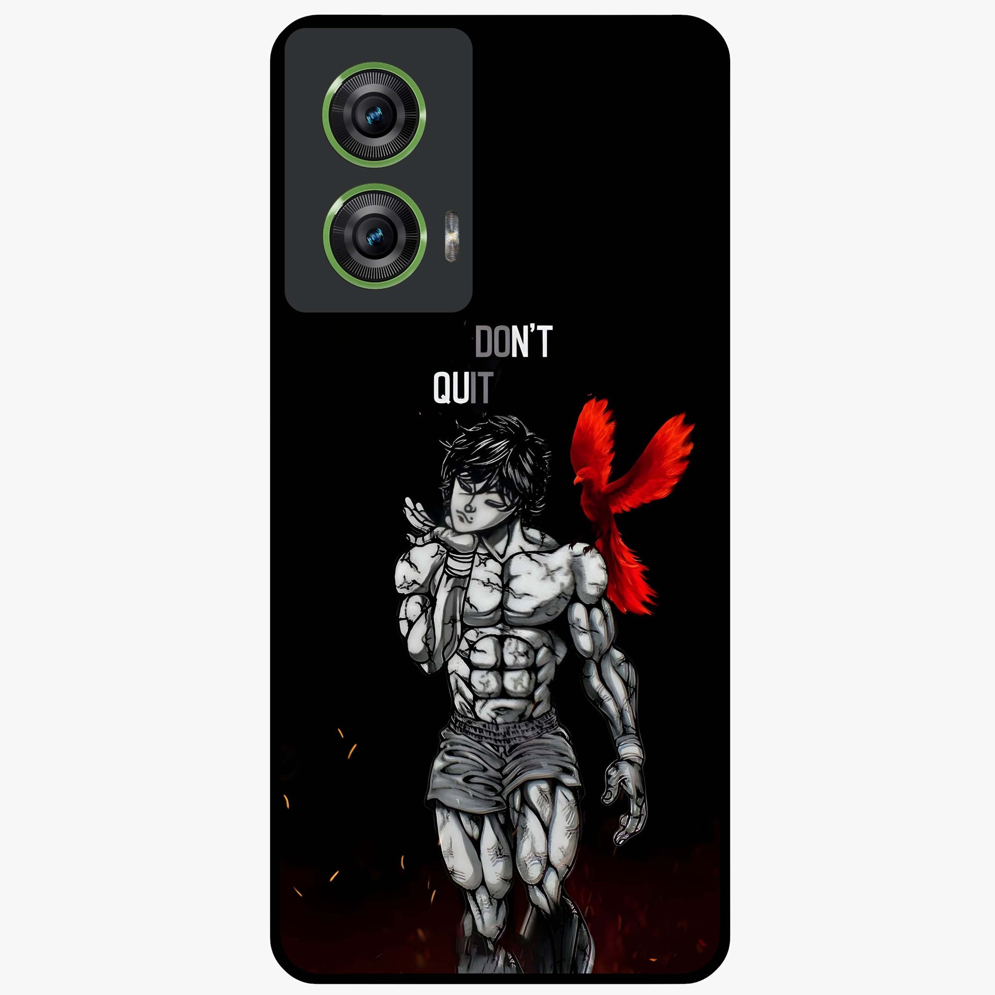 Rise Beyond Limits Glass Case showing flat back view with motivational typography artwork and glossy glass finish.