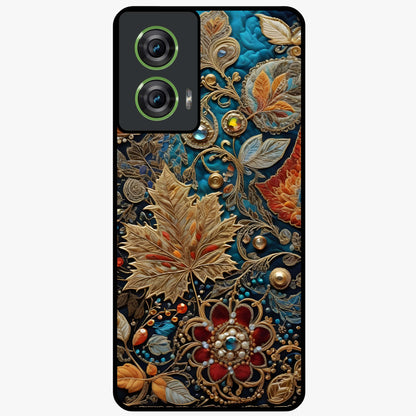 Royal Jewel Garden Glass Case showing flat back view with decorative floral garden artwork and glossy glass finish.