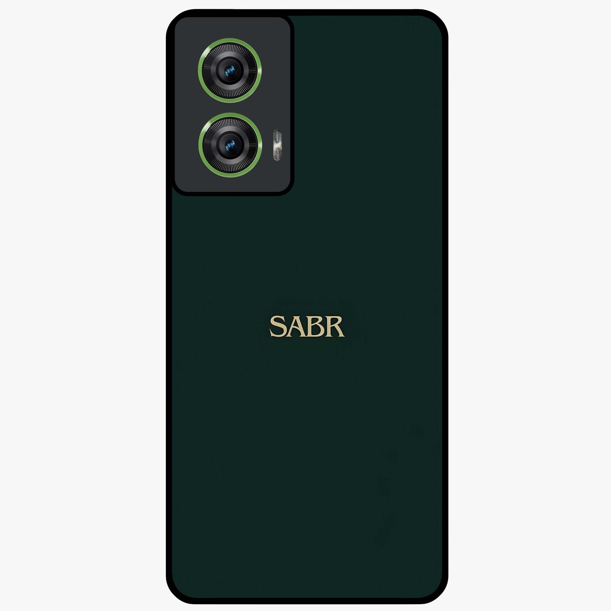 Sabr Minimal Patience Glass Case showing flat back view with minimalist typography artwork and glossy glass finish.