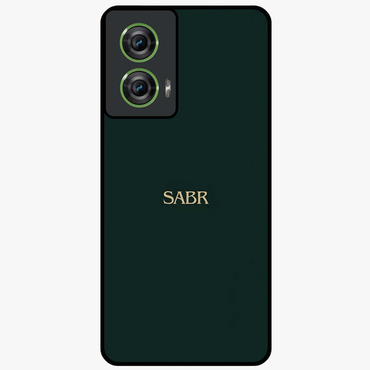 Sabr Minimal Patience Glass Case showing flat back view with minimalist typography artwork and glossy glass finish.