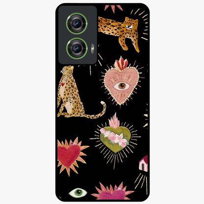 Sacred Jungle Heart Glass Case showing flat back view with jungle inspired heart artwork and glossy glass finish.