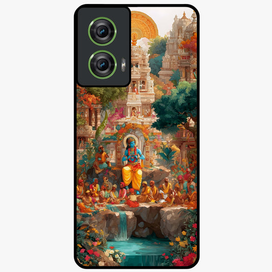 Sacred Sunlight Gods Glass Case showing flat back view with divine sunlight themed artwork and glossy glass finish.