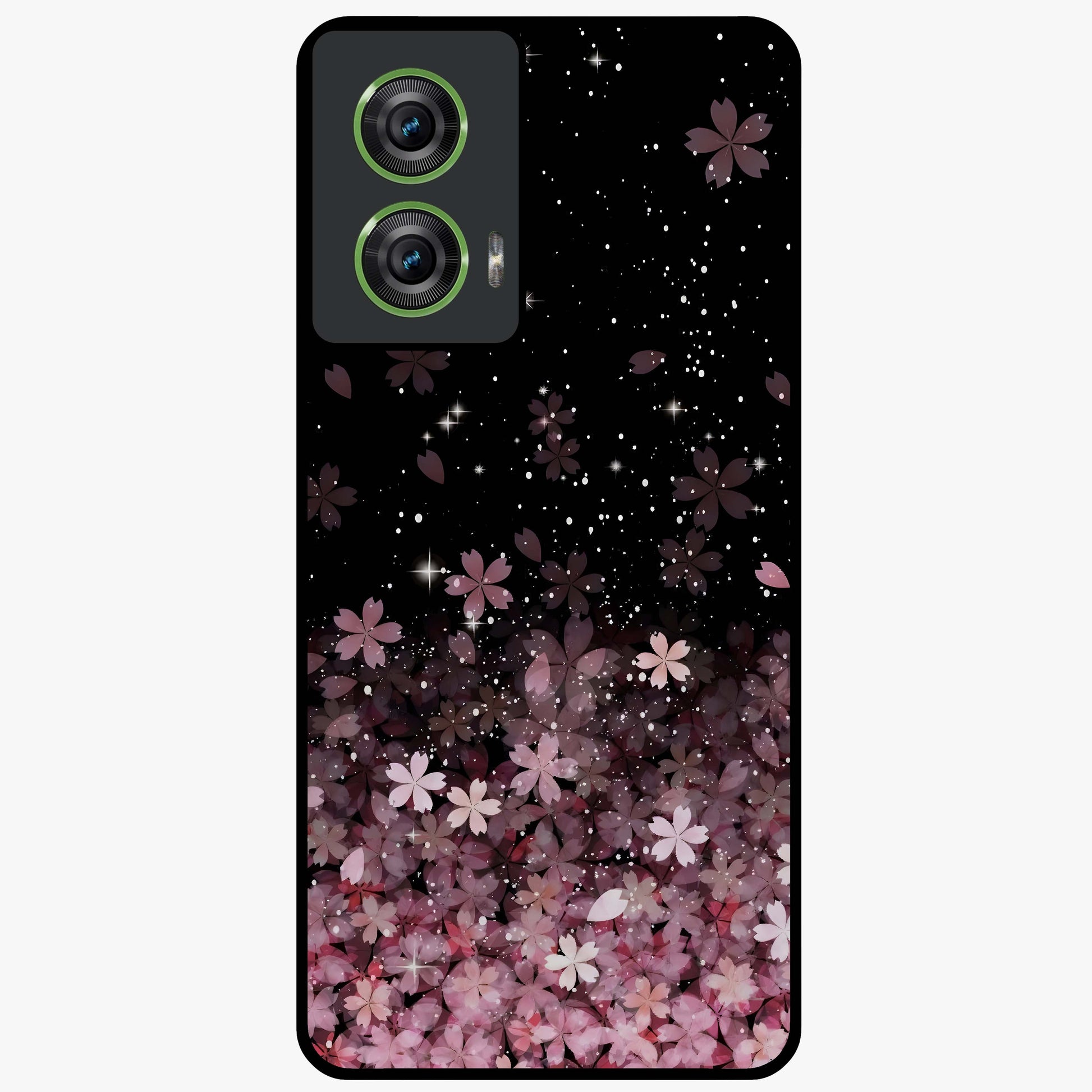 Small Starry Flowers Glass Case showing flat back view with delicate starry floral artwork and glossy glass finish.