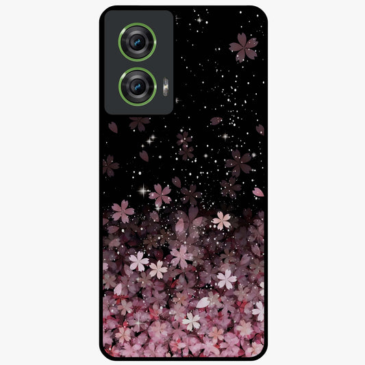 Small Starry Flowers Glass Case showing flat back view with delicate starry floral artwork and glossy glass finish.