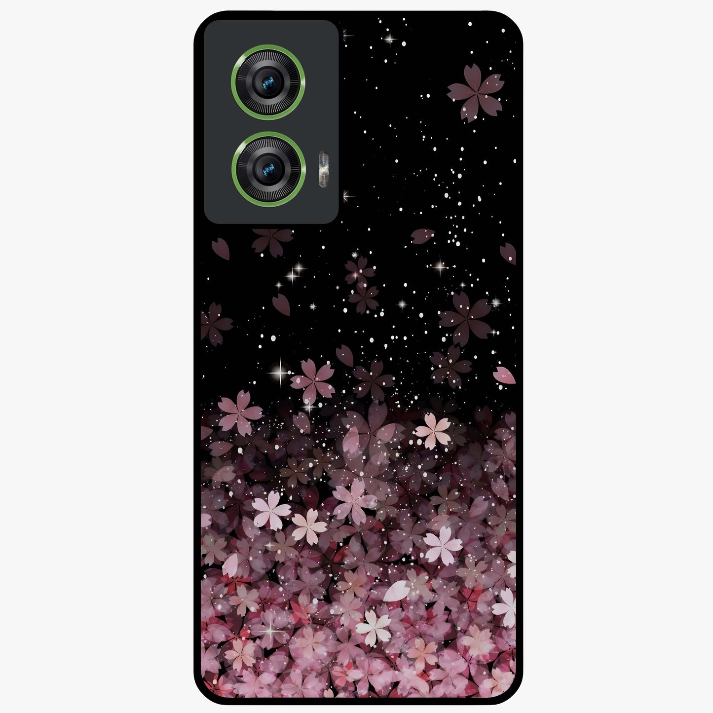 Small Starry Flowers Glass Case showing flat back view with delicate starry floral artwork and glossy glass finish.