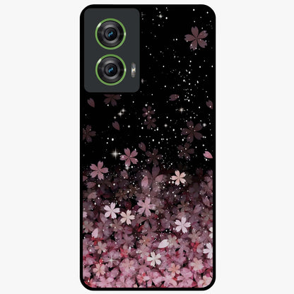 Small Starry Flowers Glass Case showing flat back view with delicate starry floral artwork and glossy glass finish.