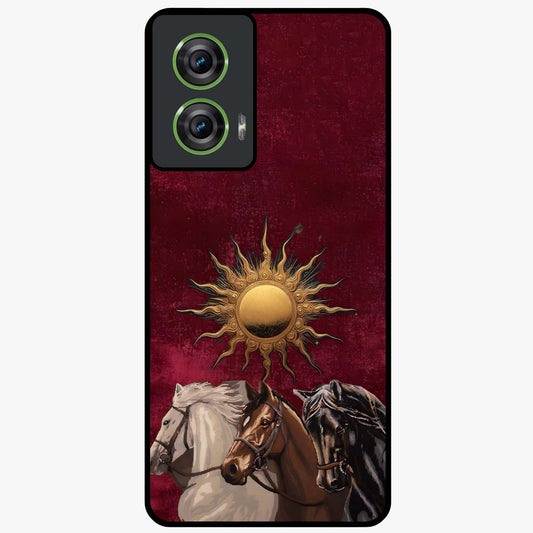 Solar Riders Glass Case showing flat back view with dynamic rider themed artwork and glossy glass finish.