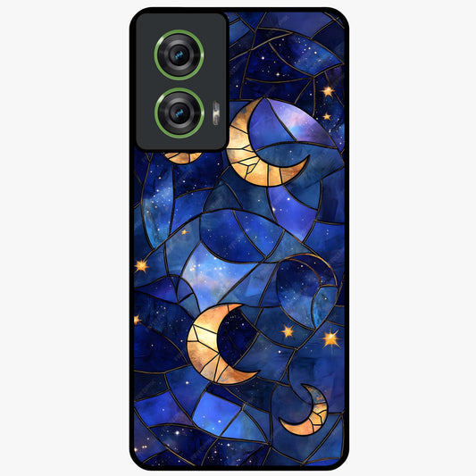 Starlit Sky Tapestry Glass Case showing flat back view with decorative starry sky tapestry artwork and glossy glass finish.