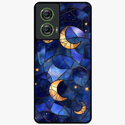 Starlit Sky Tapestry Glass Case showing flat back view with decorative starry sky tapestry artwork and glossy glass finish.