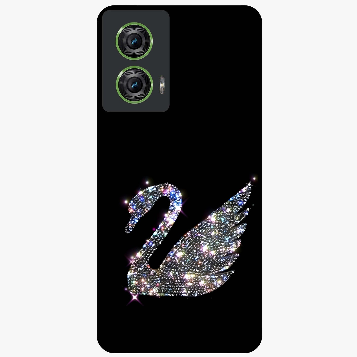 Starlit Swan Grace Glass Case showing flat back view with graceful swan artwork under starry sky and glossy glass finish.
