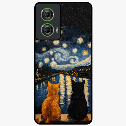 Starry River Cats Glass Case showing flat back view with cats by a starry river artwork and glossy glass finish.
