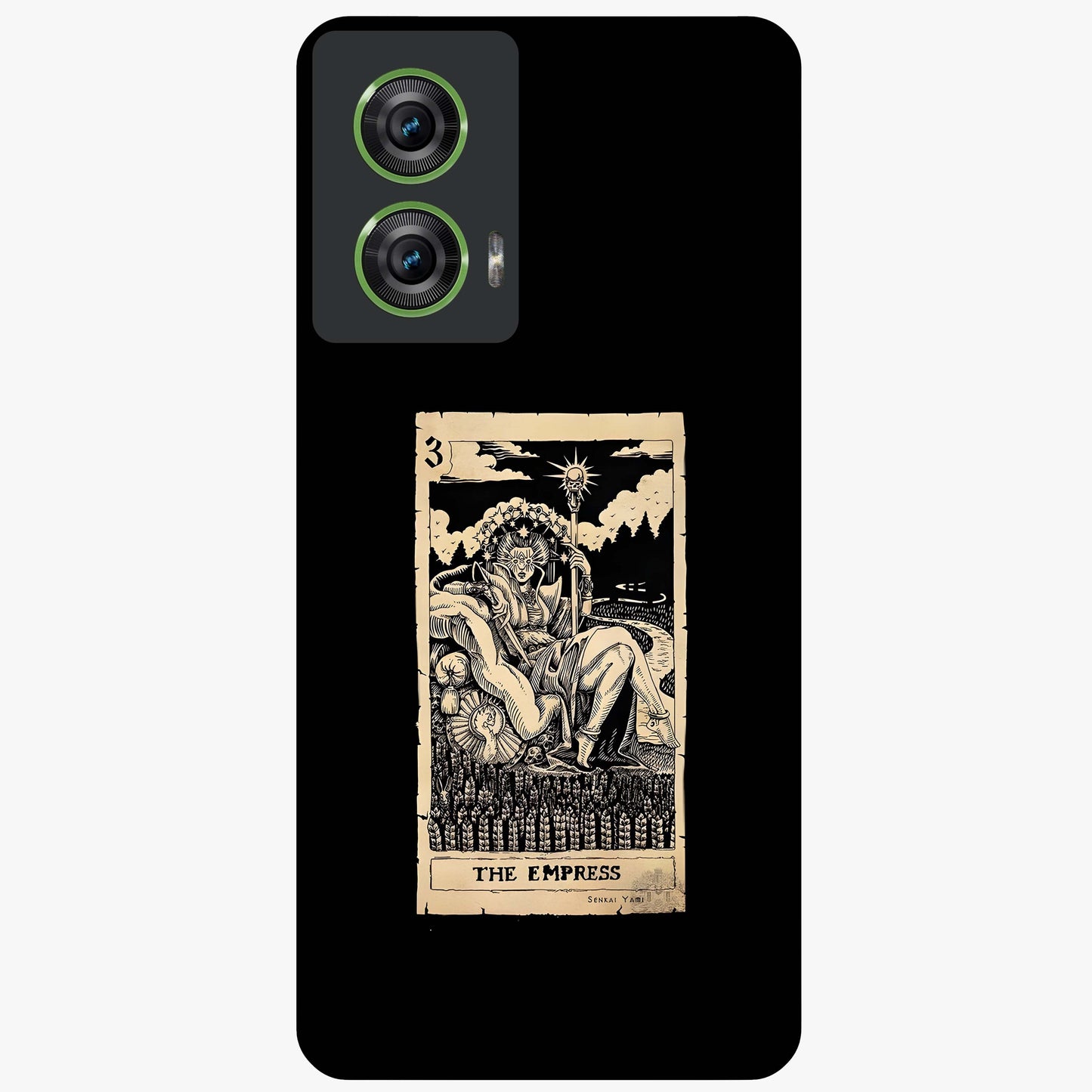 The Empress Glass Case showing flat back view with regal feminine artwork and glossy glass finish.