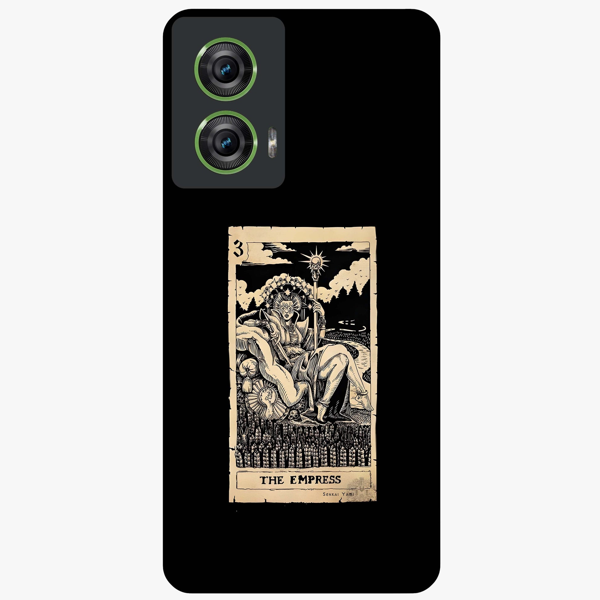 The Empress Glass Case showing flat back view with regal feminine artwork and glossy glass finish.