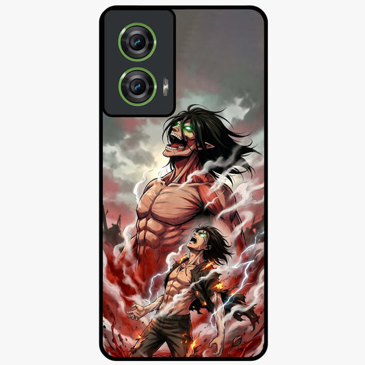 Titan Awakening Fury Glass Case showing flat back view with powerful titan inspired artwork and glossy glass finish.