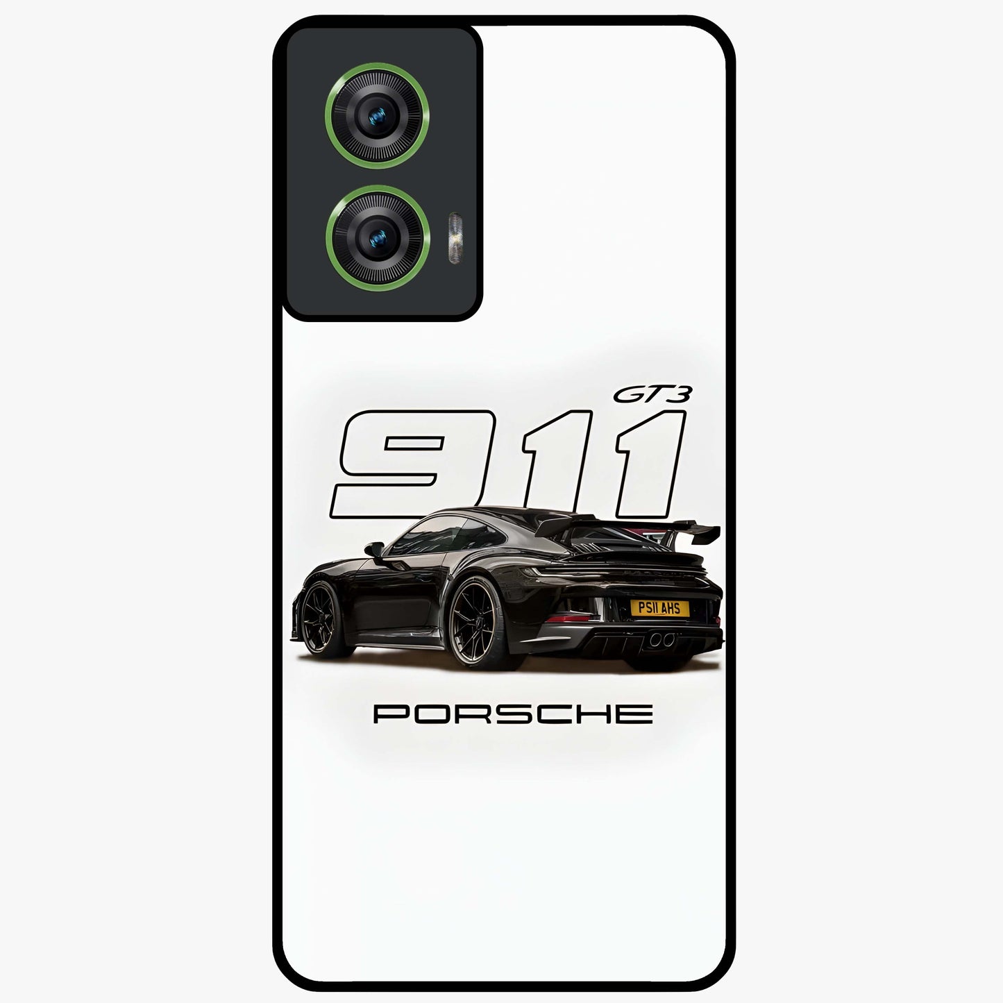 Turbo Legacy Icon Glass Case showing flat back view with iconic sports car inspired artwork and glossy glass finish.