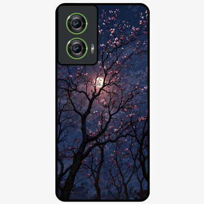 Twilight Sakura Serenade Glass Case showing flat back view with cherry blossom artwork at twilight and glossy glass finish.