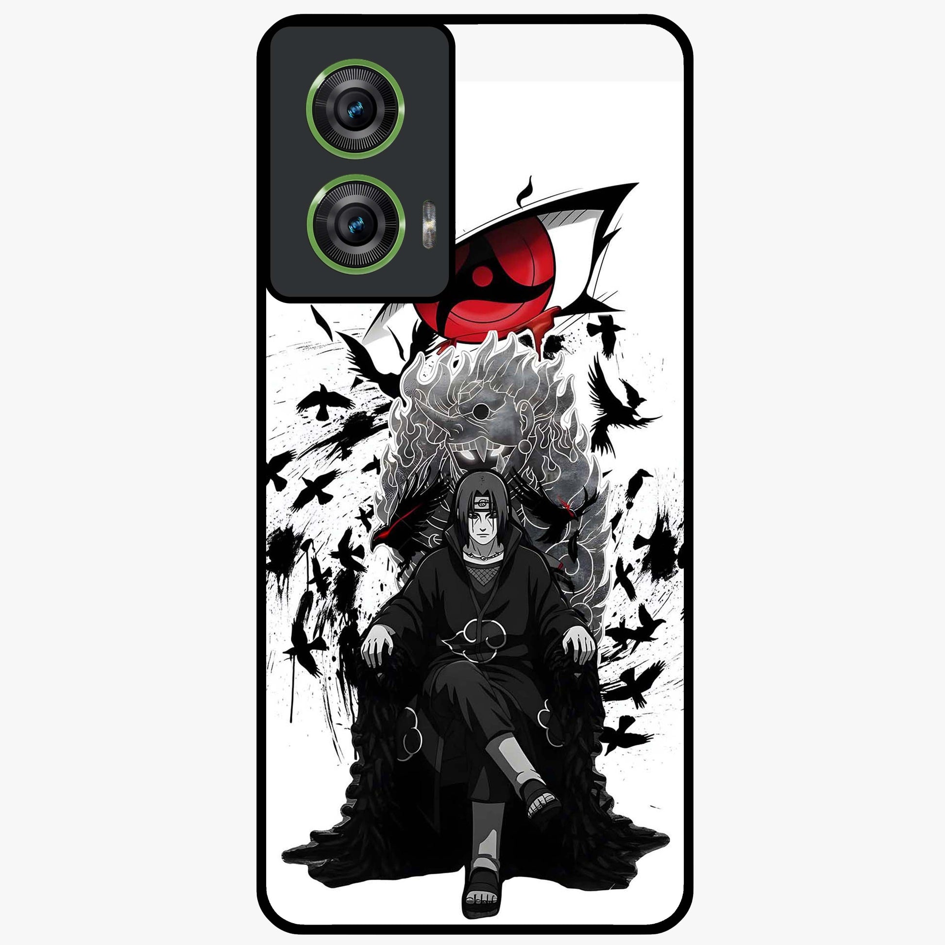 Uchiha Shadow Throne Glass Case showing flat back view with cosmic underwater themed artwork and glossy glass finish.