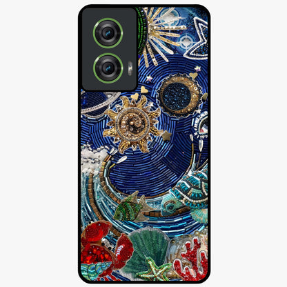 Universe Underwater Spark Glass Case showing flat back view with cosmic underwater themed artwork and glossy glass finish.