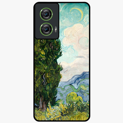 Van Gogh Vintage Art Glass Case showing flat back view with vintage painterly artwork inspired by Van Gogh style and glossy glass finish.