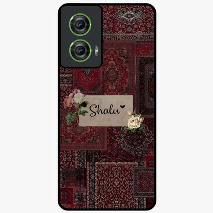 Velvet Wine Pattern Custom Name Glass Case showing flat back view with elegant wine colored pattern artwork and personalized name design.