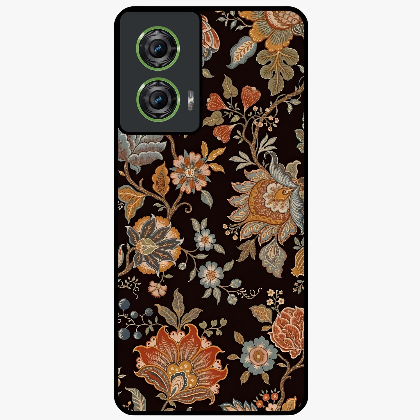Vintage Floral Dream Glass Case showing flat back view with classic floral artwork and glossy glass finish.