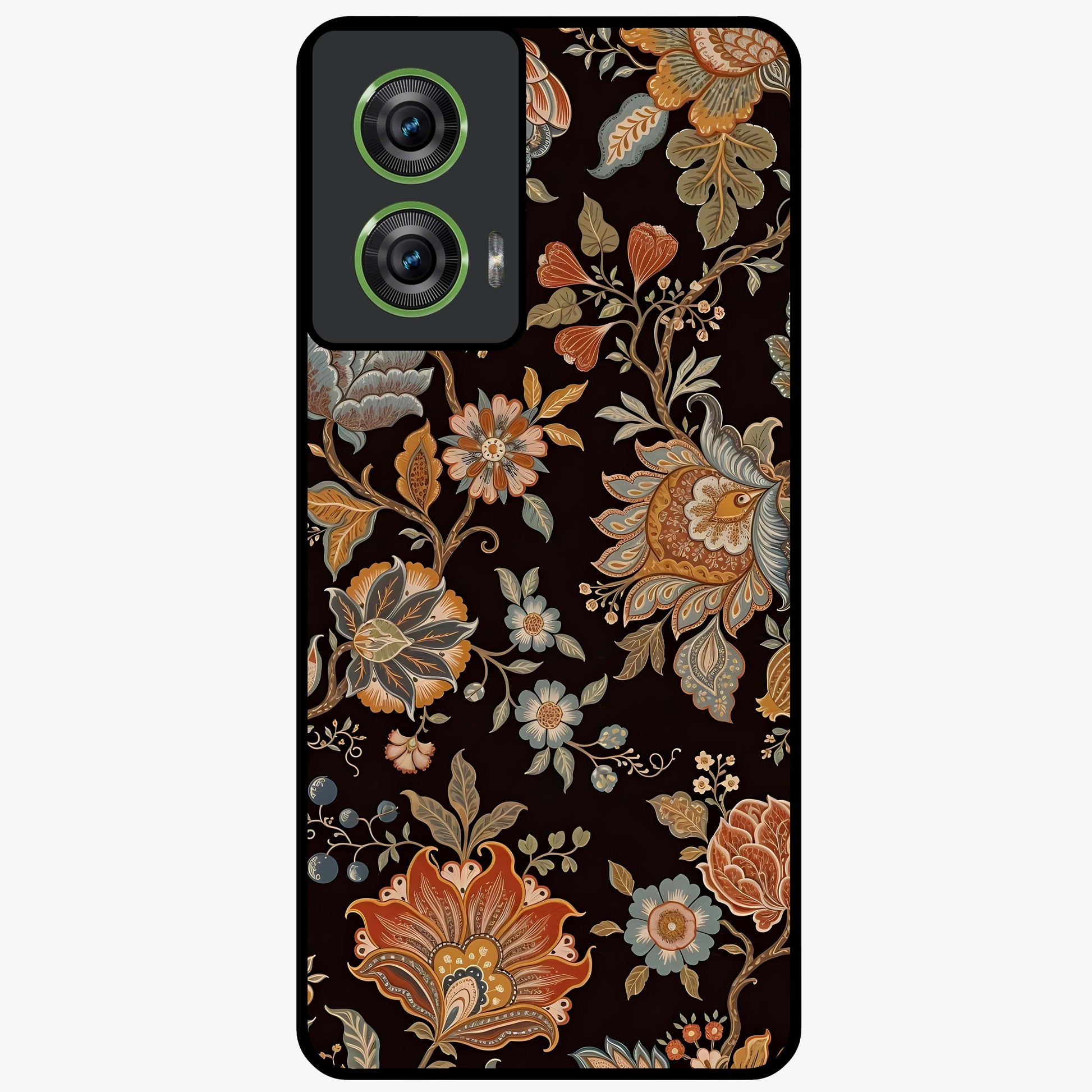 Vintage Floral Dream Glass Case showing flat back view with classic floral artwork and glossy glass finish.