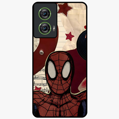 Web Warrior Vibes Glass Case showing flat back view with superhero inspired web themed artwork and glossy glass finish.