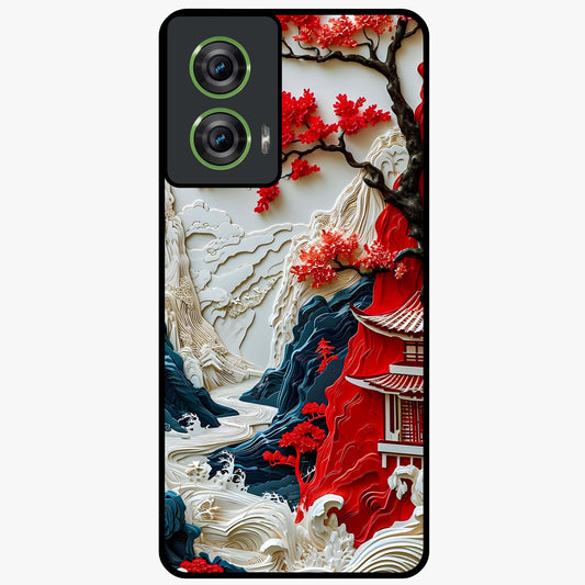 Whispers Of Sakura Waves Glass Case showing flat back view with cherry blossom wave artwork and glossy glass finish.