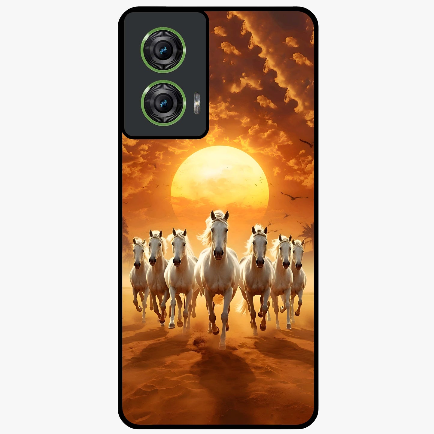 Wild Sunset Majesty Glass Case showing flat back view with majestic sunset landscape artwork and glossy glass finish.