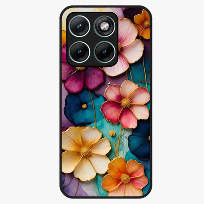 Artlyn Grace Flower Pattern Glass Case showing flat back view with elegant floral pattern artwork and glossy glass finish.