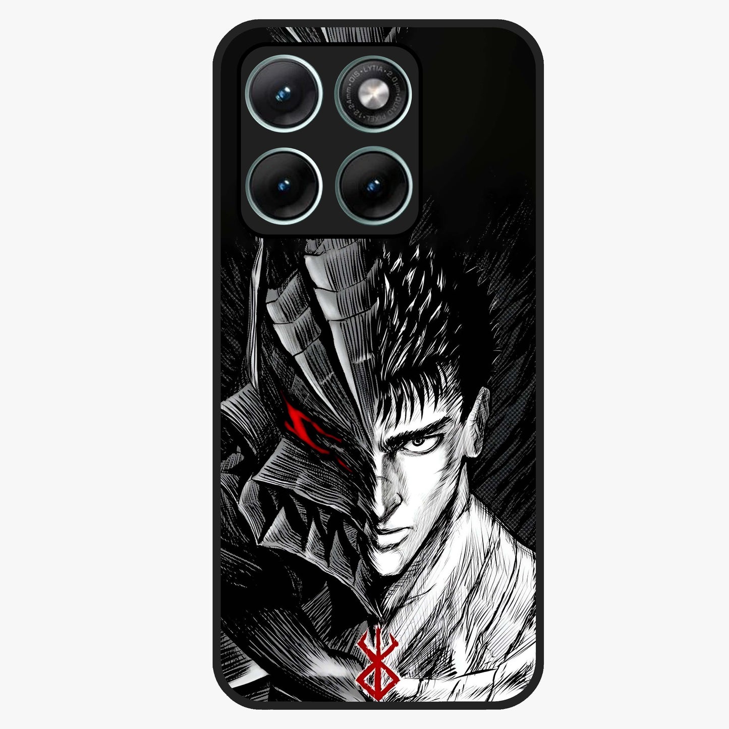 Berserker Blood Oath Glass Case showing flat back view with fierce warrior inspired artwork and glossy glass finish.