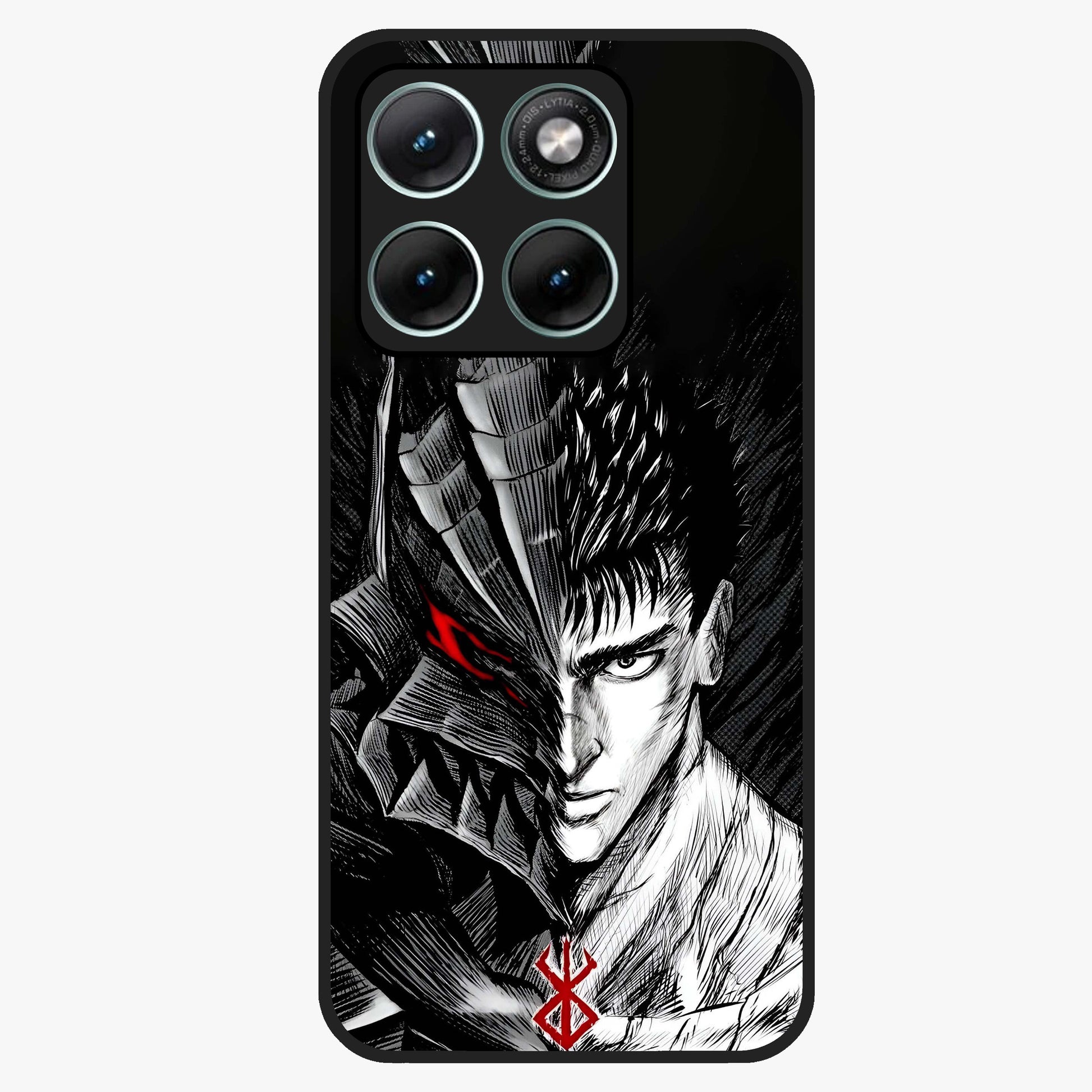 Berserker Blood Oath Glass Case showing flat back view with fierce warrior inspired artwork and glossy glass finish.