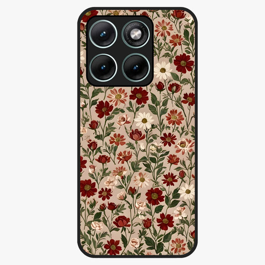 Biege Flower With Leaf Glass Case showing flat back view with soft beige floral artwork and glossy glass finish.