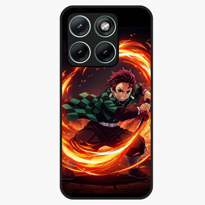 Blazing Sword Resolve Glass Case showing flat back view with fiery sword artwork and glossy glass finish.