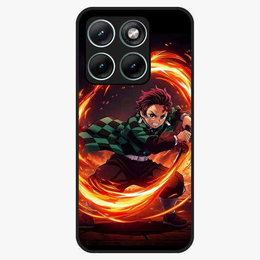 Blazing Sword Resolve Glass Case showing flat back view with fiery sword artwork and glossy glass finish.