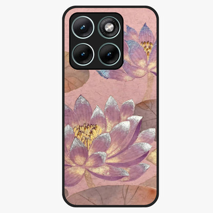 Blossom Mist Lotus Glass Case showing flat back view with serene lotus blossom artwork and glossy glass finish.