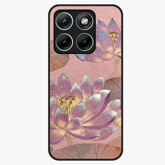 Blossom Mist Lotus Glass Case showing flat back view with serene lotus blossom artwork and glossy glass finish.