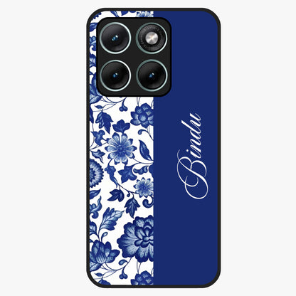 Blue Vintage Floral Pattern Glass Case upright view showcasing timeless floral illustration with vintage inspired style.