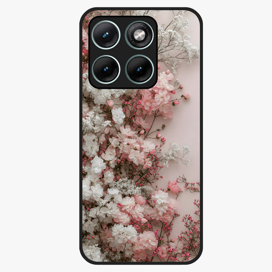 Blush Blossom Cloud Glass Case showing flat back view with dreamy blush cloud blossom artwork and glossy glass finish.