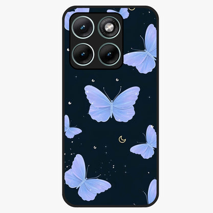 Butterfly With Stars Pattern Glass Case showing flat back view with butterfly and star pattern artwork and glossy glass finish.