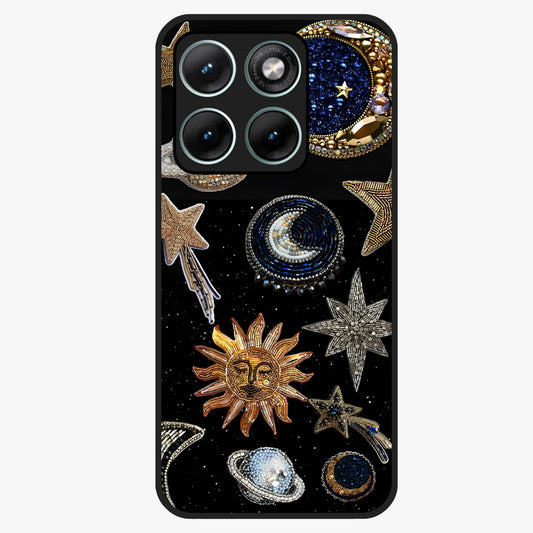 Celestial Gem Constellations Glass Case showing flat back view with sparkling constellation artwork and glossy glass finish.