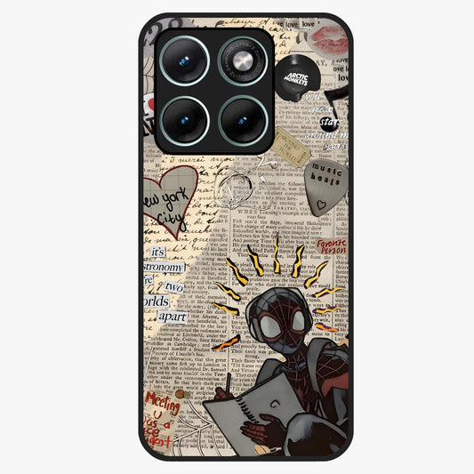 City Dream Sketch Glass Case showing flat back view with artistic city skyline sketch artwork and glossy glass finish.